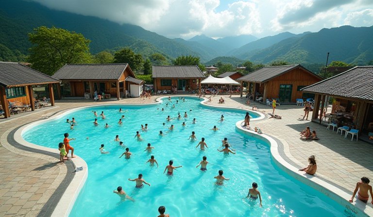 和平區原民學童於山區簡易泳池練習游泳與水中自救。