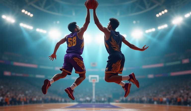 新北國王與領航猿球員在職業球場進行激烈的籃球攻防。