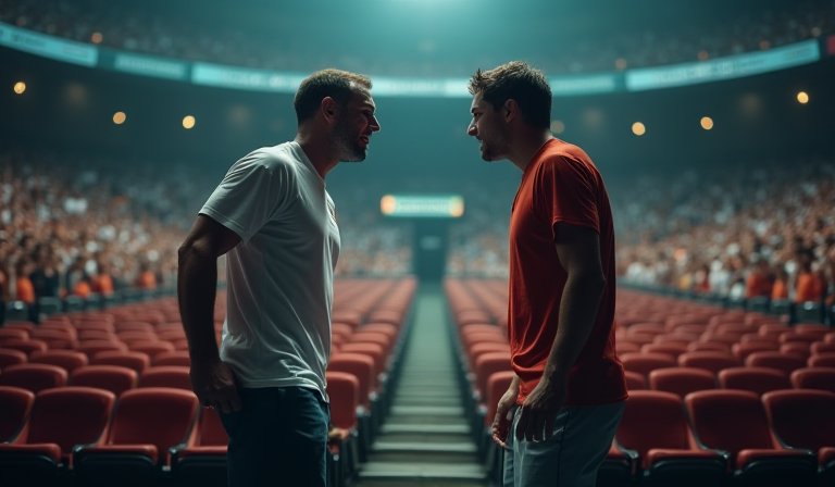 孟菲爾斯跳上網球場看台，與挑釁觀眾近距離對峙。