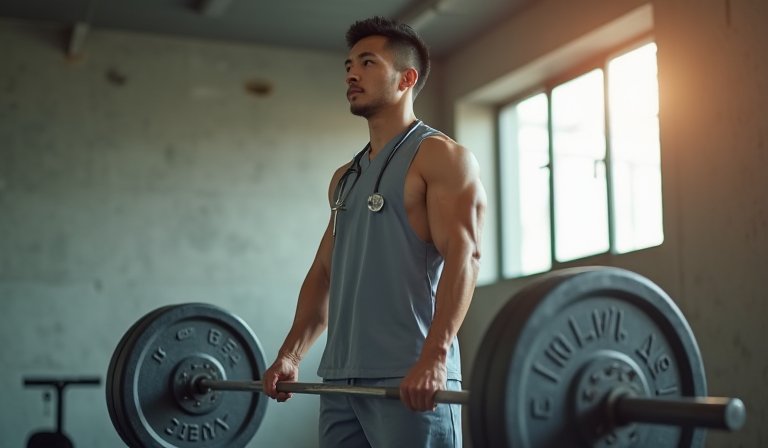 民眾在健身房進行深蹲重量訓練，強化下半身大肌群。