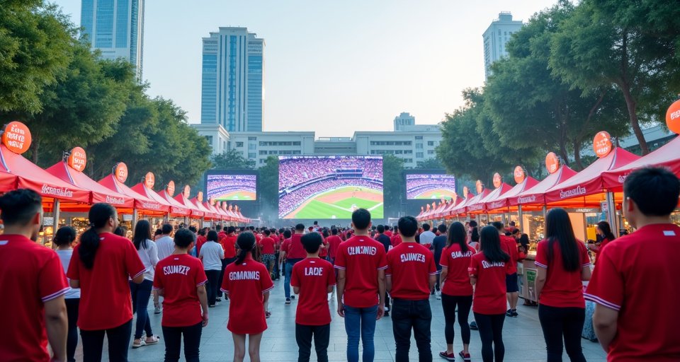 民眾在彰化縣府大廳觀看棒球轉播，熱血應援中華隊。