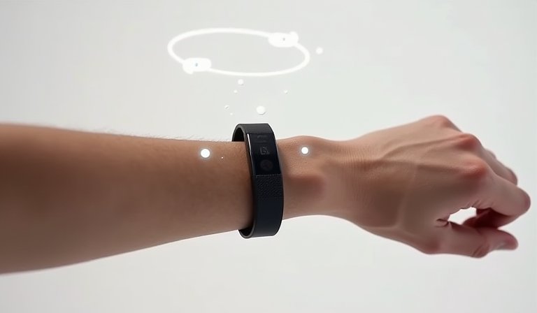 手腕配戴極簡無螢幕健身手環，展現流線型外觀設計。