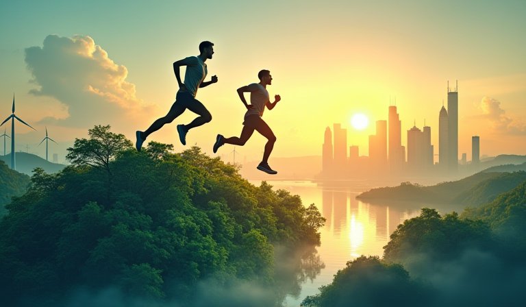 眾多跑者穿梭在臺中城市街道,響應綠色永續馬拉松。