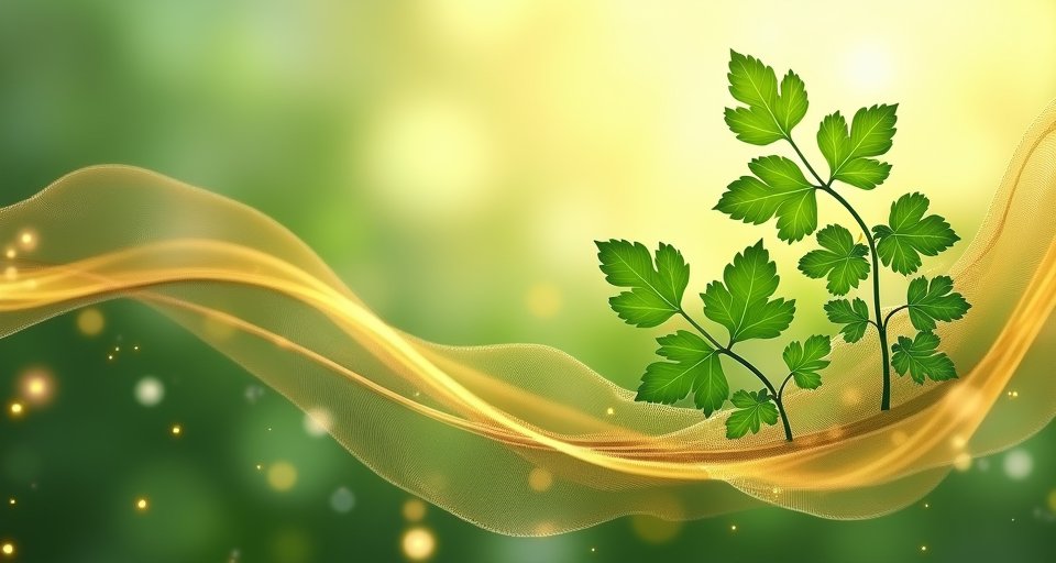 擺放在木質桌面上的鮮嫩翠綠香菜與白色瓷碗。