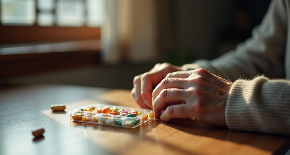 白髮長者在日常環境中神情痛苦並用手按壓胸口