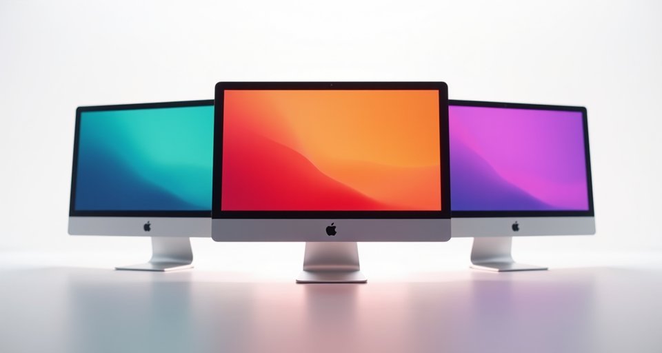 多款具備全新色系的超薄iMac展示居家辦公美學。