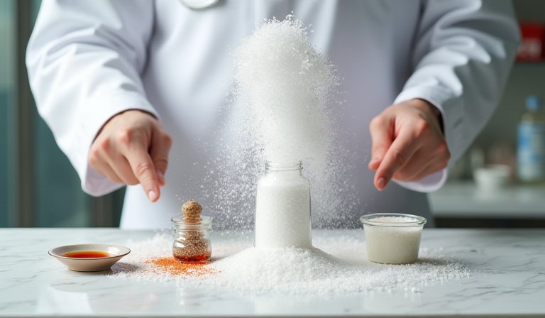 廚房餐桌上擺放著蠔油、豆瓣醬與味精等高鈉調味料。