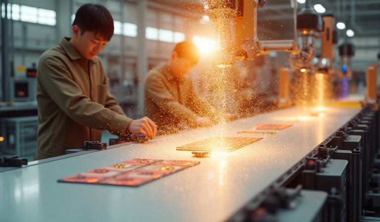 折疊式概念手機展示纖薄設計與內部精密的超薄電路板。