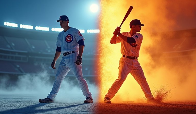 小熊隊阿姆斯壯在冰火交融背景下揮棒，展現強大氣勢。