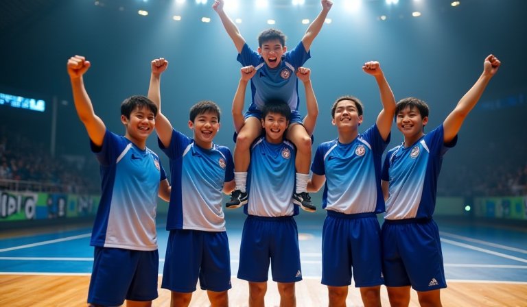 桃園經國國中球員於五人制足球全國賽進行激烈攻防。