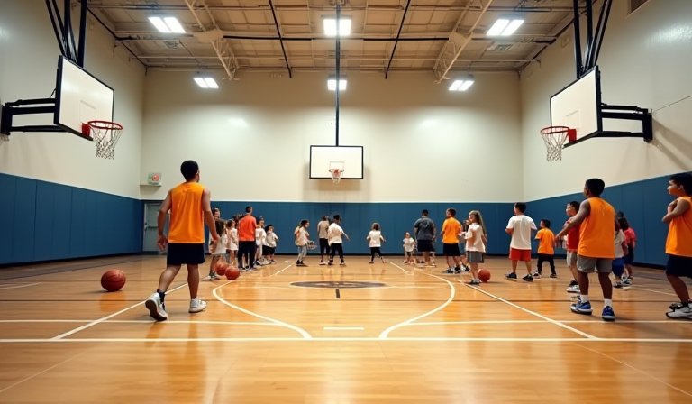 海神隊球員施晉堯在中正國小籃球場指導學童運球技巧。