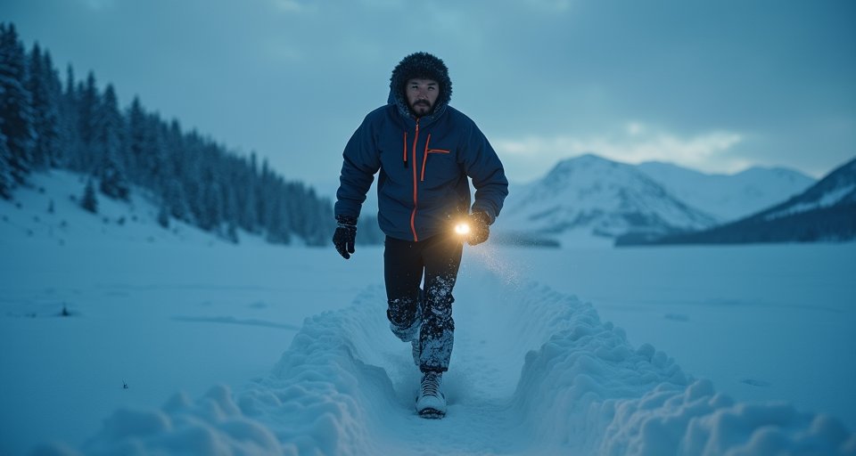 超馬選手在瑞典極地雪原中，頂著酷寒於賽道奮力前進。