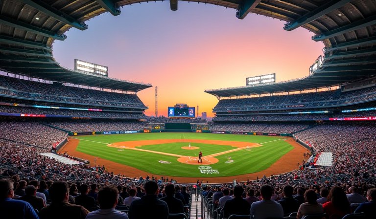 日本火腿與軟銀鷹隊於球場對陣，打者在打擊區專注應戰。