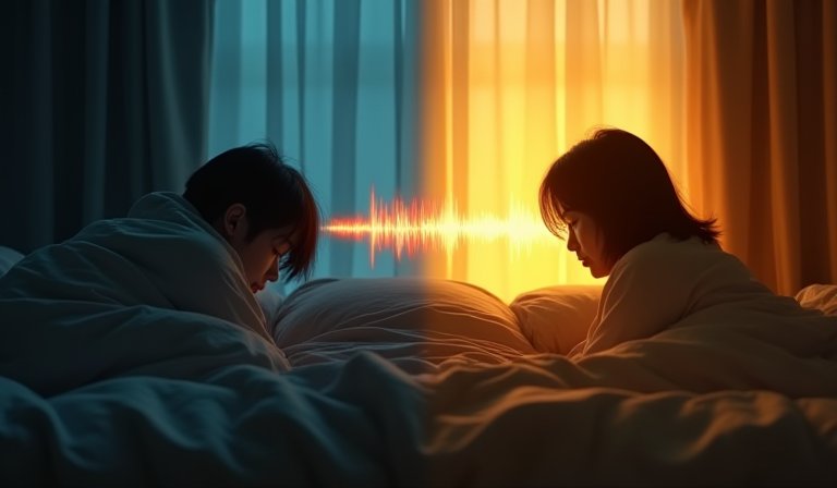 一名睡眼惺忪的使用者在晨光中伸手按掉手機鬧鐘。