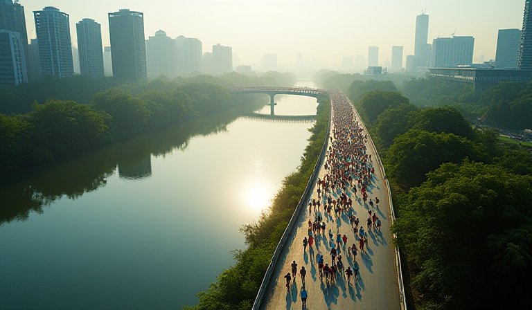 豐邑跑團成員於臺中街道揮汗開跑，展現熱血奮進精神。