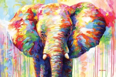 Colorful elephant canvas art by leon devenice