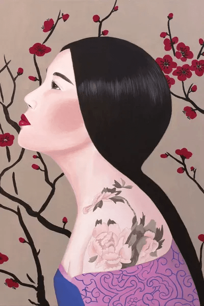 Chinese Woman With Tattoo Canvas Artwork By Sally B | Icanvas 750_x_1000_jpg