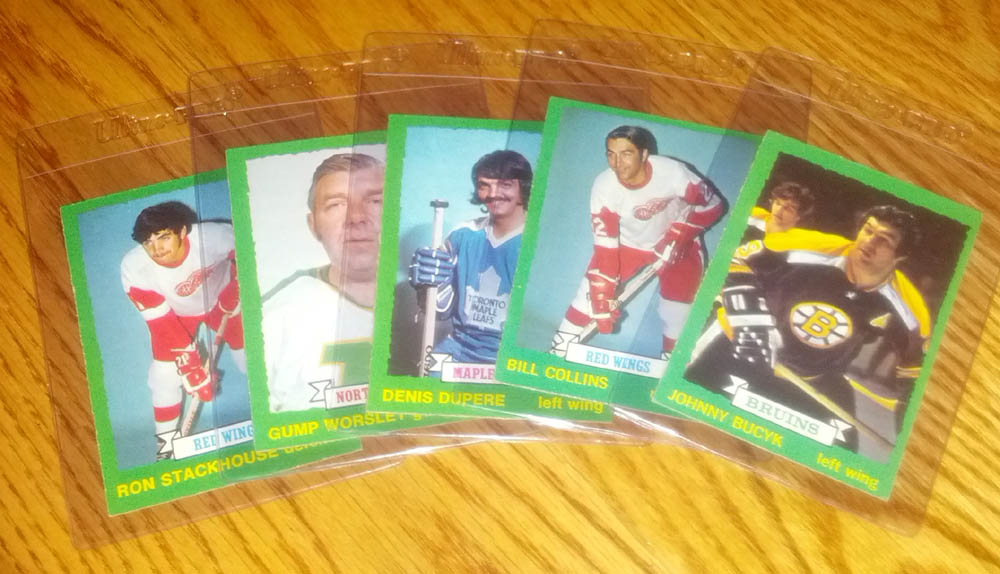 Stackhouse, Worsley, Dupere, Collins, Bucyk - 1973-74 OPC dark backs