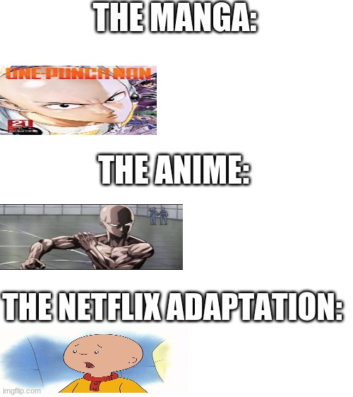 Manga anime netflix adaptation anime meme on me me. One Punch Man The Anime Manga Netflix Adaption Imgflip