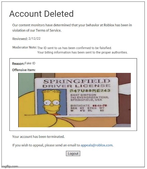 Roblox Ban Me For Using A FAKE ID Imgflip 665vc7 