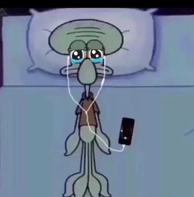 Squidward crying in bed blank template
