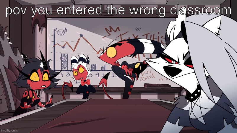 Helluva boss meeting stare.