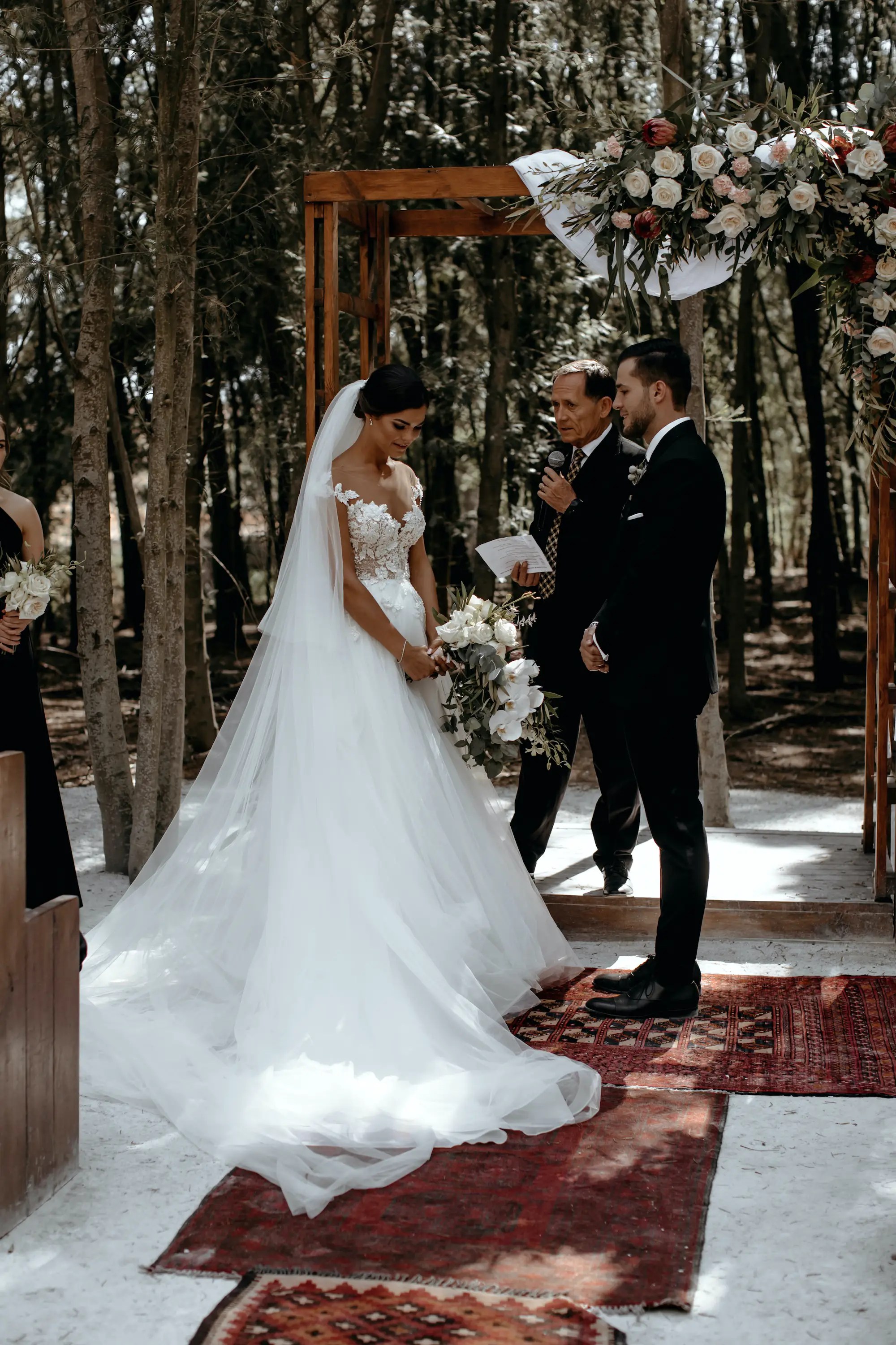 Bride S See Through Lace Gown Fit Perfectly With Her Forest Wedding Insider