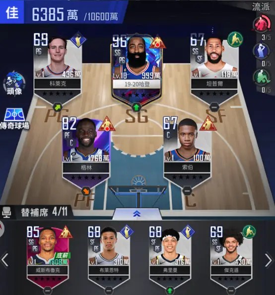 手機螢幕呈現 NBA 球星卡片，顯示 S 階級與詳細戰力數據。