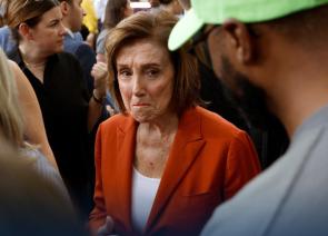 Former house speaker Nancy Pelosi at VP Kamala Harris’s concession speech