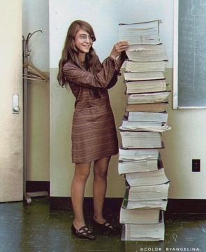 [Colorized] Computer Scientist Margaret Hamilton Standing Next To The Apollo Guidance Software That Sent Humans To The Moon (1969) [1220 x 991]