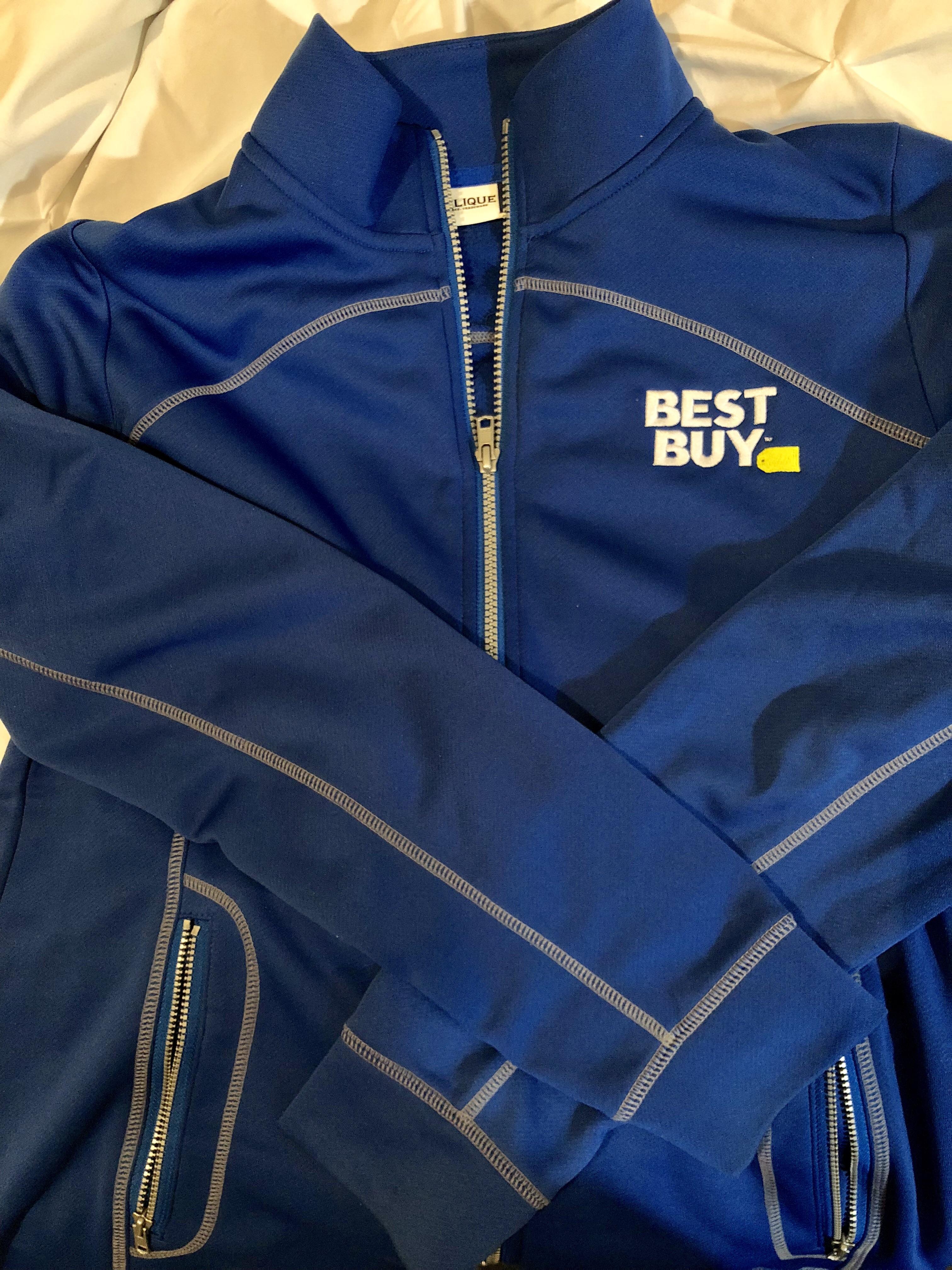 finally remembering to post about my new jacket new logo looks super nice ngl rbestbuy on best buy uniform jacket