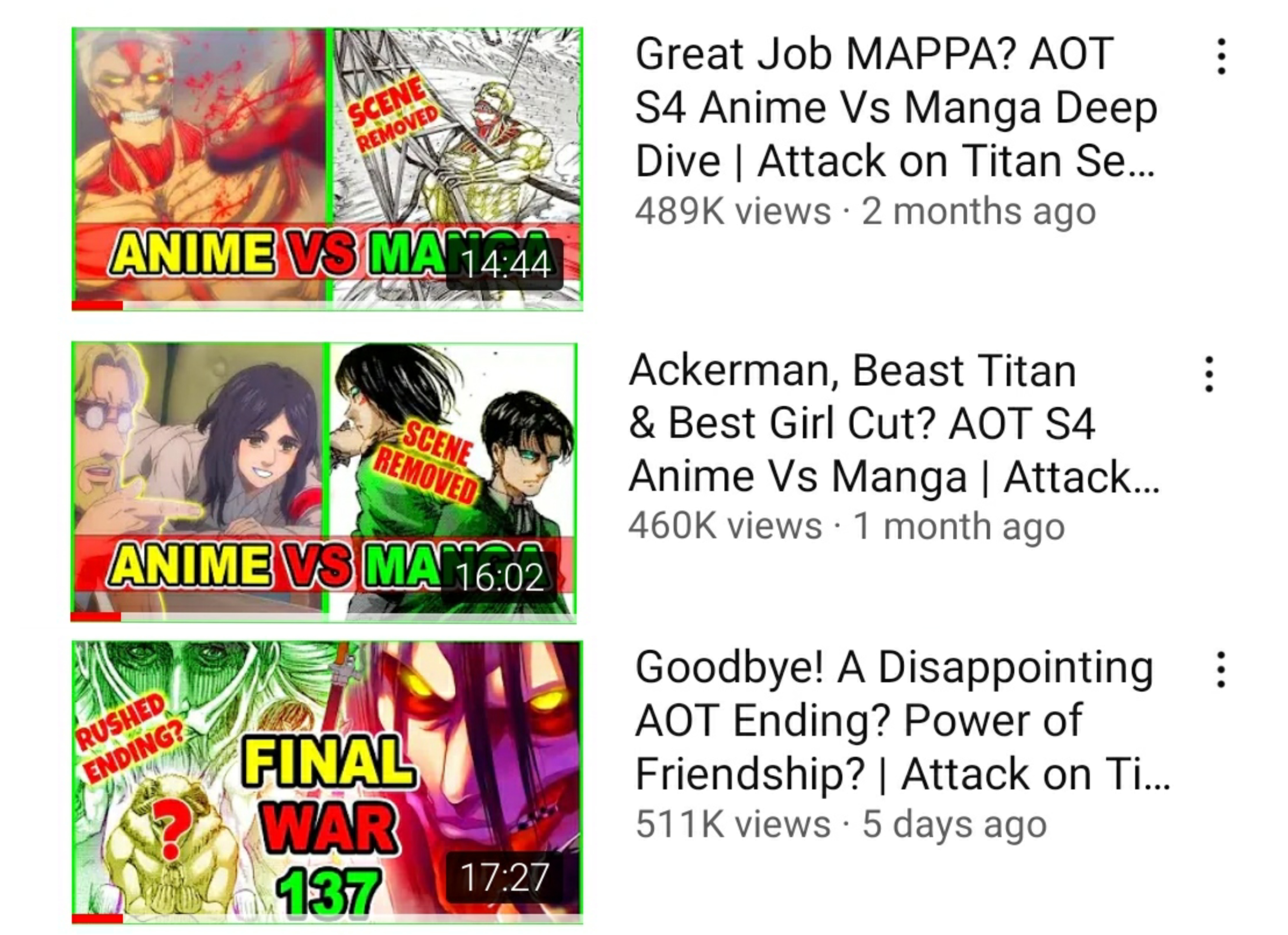 Aot in manga or anime? Is It Just Me Or Do Others Too Feel Like That Youtuber Foxen Anime S Thumbnails And Video Titles Are Getting More And More Toxic And Might Alter The Views And Opinions Of