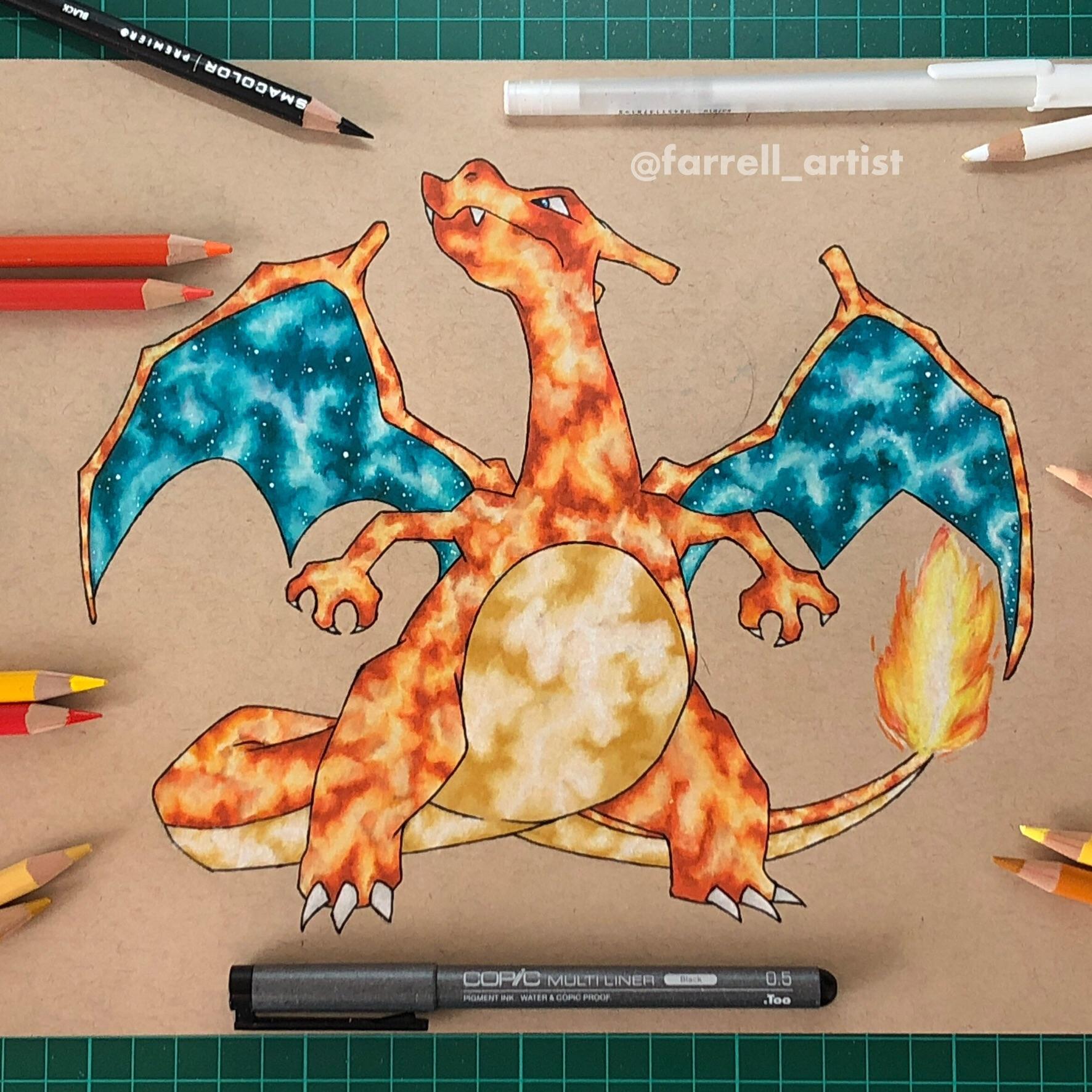 Strathmore tan toned sketch pad paper is perfect for light and dark. My Galaxy Charizard Drawing Done With Prismacolor Pencils On Toned Tan Paper R Gaming