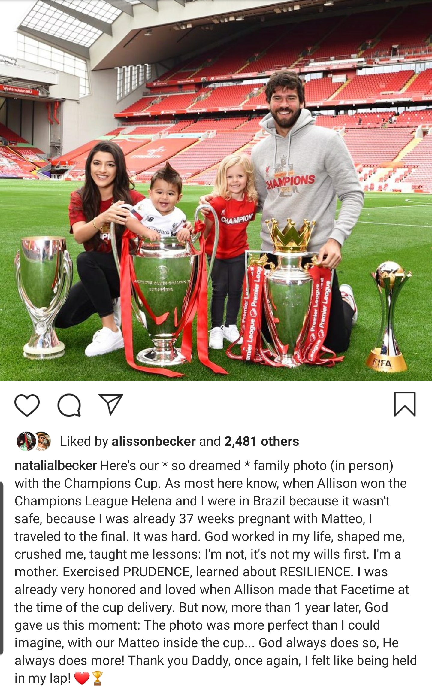 Natalia Beckers post on Instagram. I did not realise how much it meant to  her(and other families) to share the moment with the players. Im glad all  of them got a chance