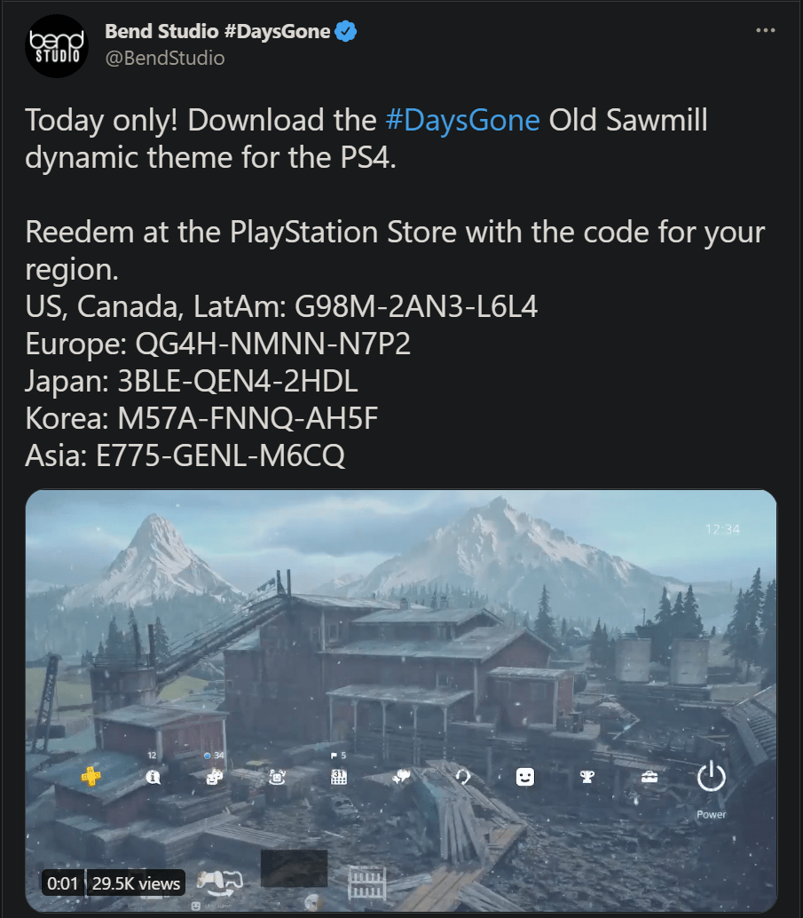 Playstation®plus trial vouchers can only be redeemed on. Days Gone Free Dynamic Theme Codes For Ps4 Now Live Valid For 24 Hours Only And Limited To 1 Million Potential Redemptions Per Region For India Use Code Mentioned For Europe Claimed And Working