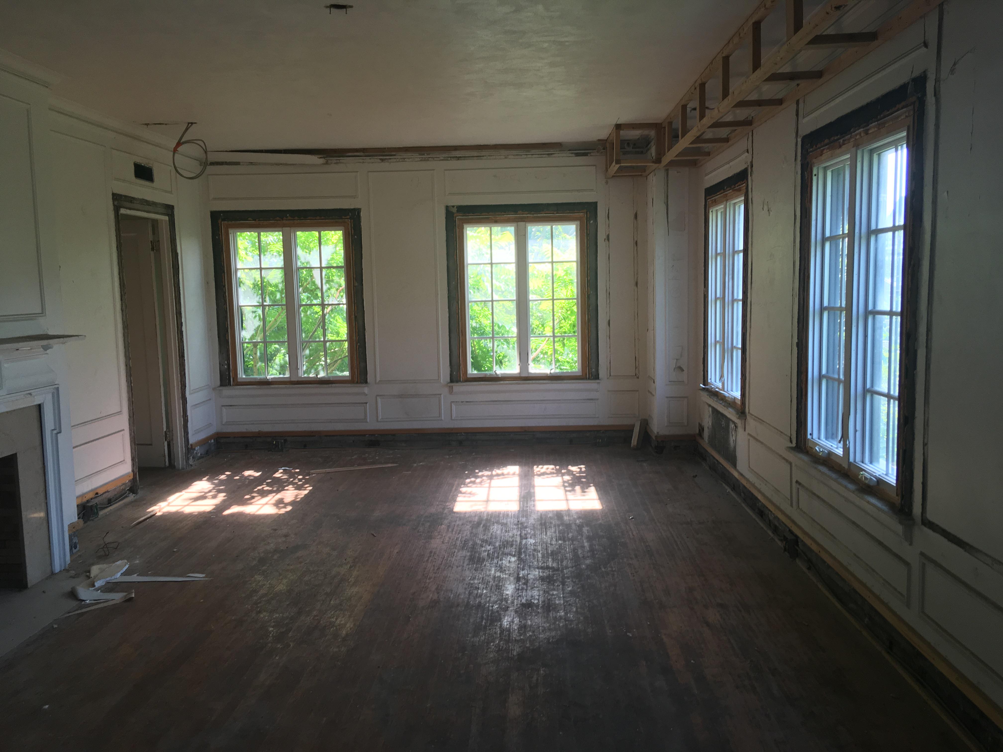 Typical living room in abandoned apartment building broadwin in