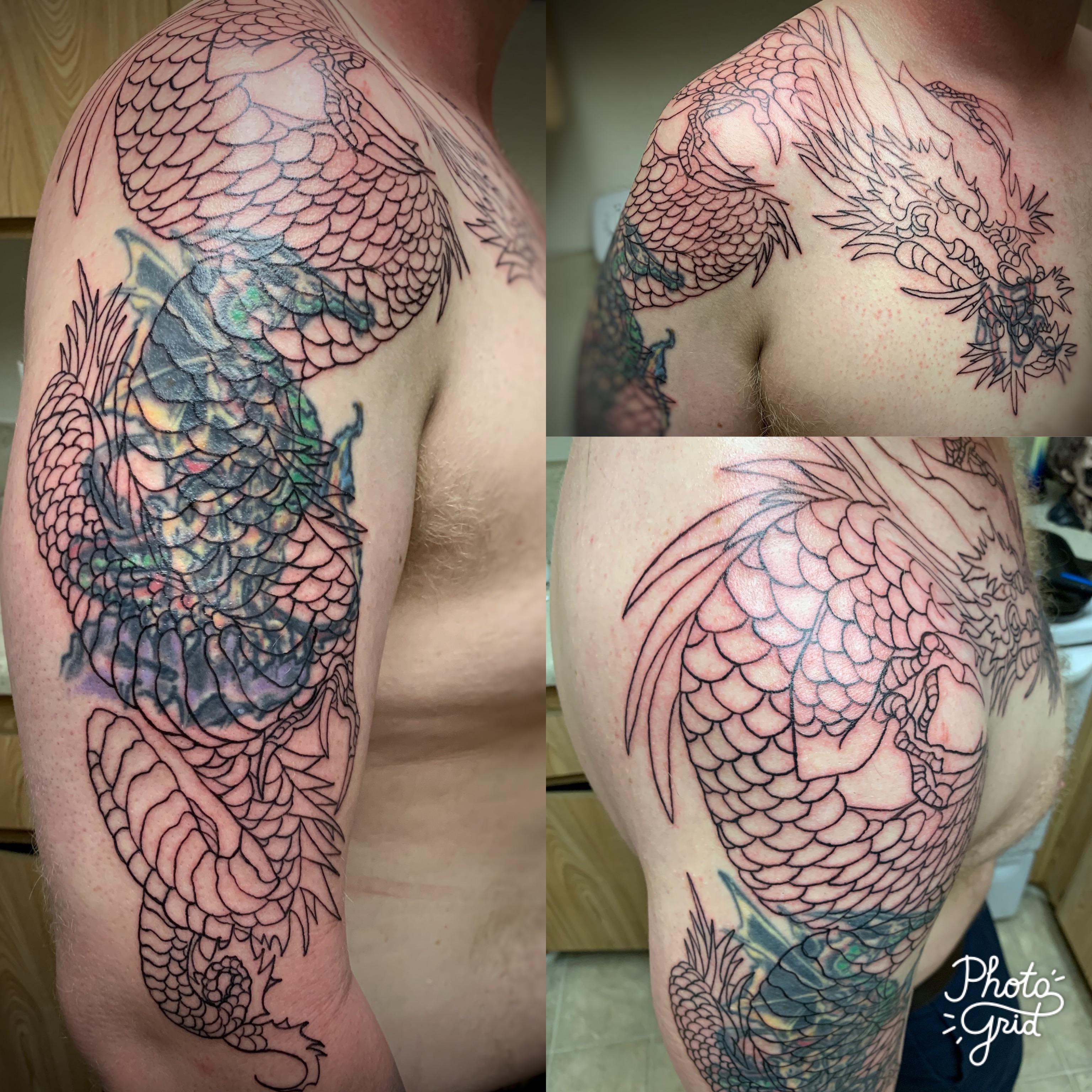 The Start Of A Massive Duel Cover Up Done By Nicole At Speakeasy Tattoo Los Angeles Tattoos