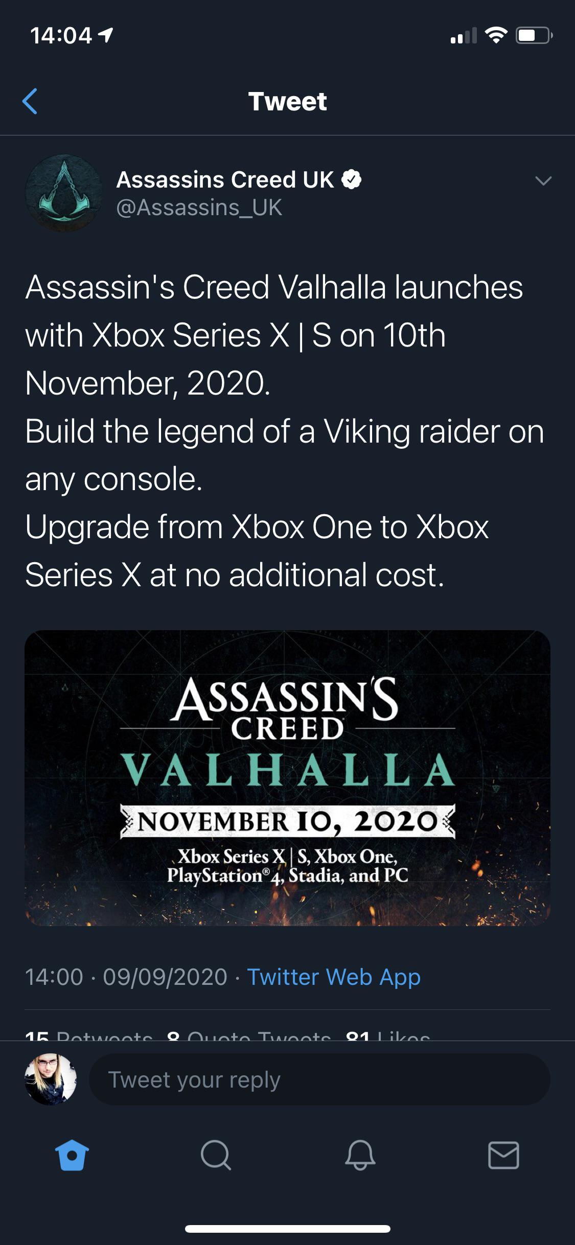 Assassins creed valhalla release date brought forward a week to become launch title for new xbox