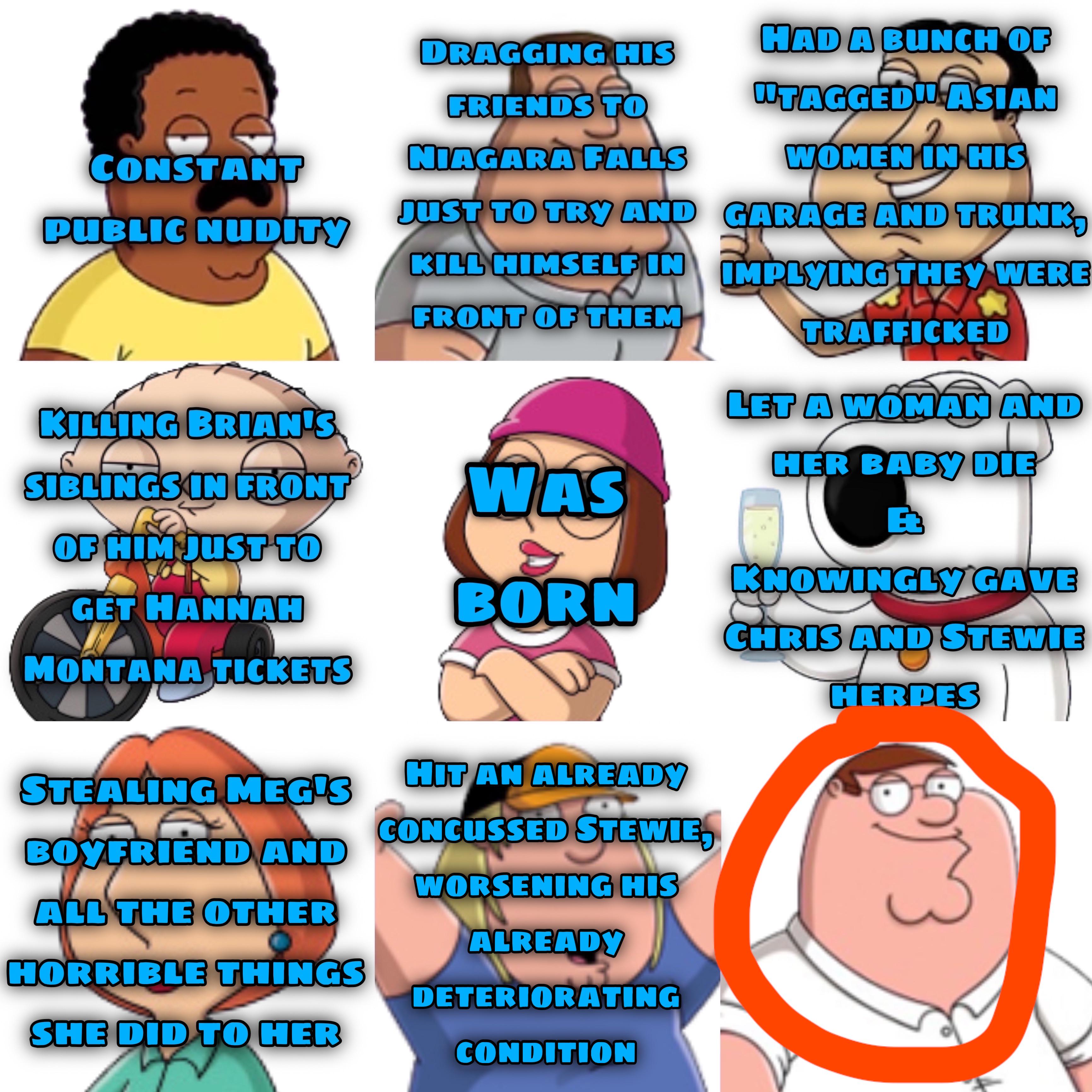Whats the worst thing each character has done? Day 9: Peter Griffin :  rfamilyguy