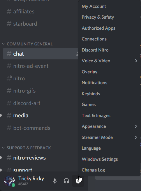Til You Can Right Click The Cog Icon And See All The Settings In A Menu R Discordapp