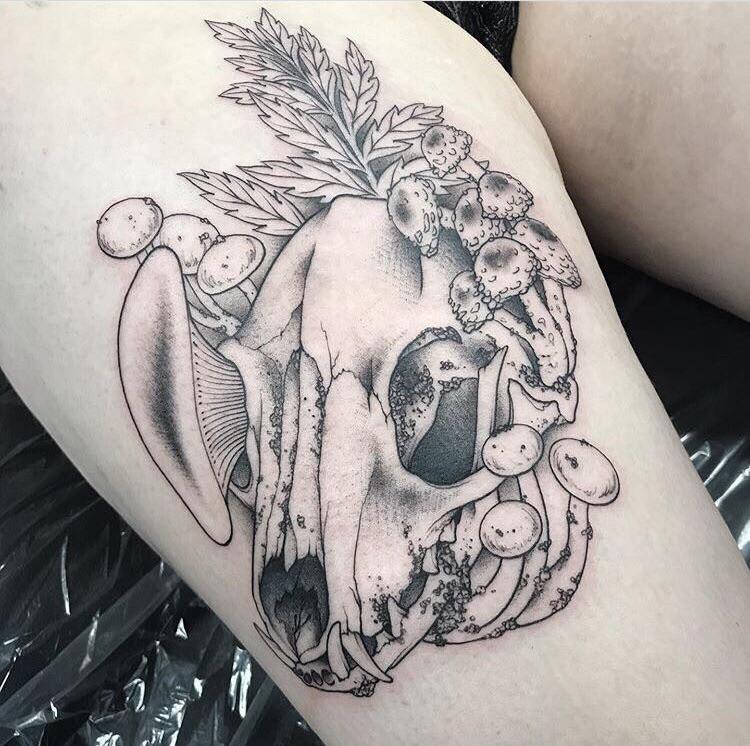 Fox Skull With Mushrooms Still A Work In Progress Done By Kaley Myers At Legacy Tattoo Piercing London Ontario Tattoos
