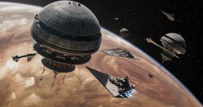 Imperial Fleet Operations, by Angelos Karderinis – Imperial Orbital Station, Y-4 Transport, Incurson class cruiser, Pursuit class cruiser by EC Henry
