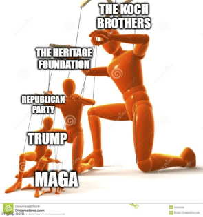 Got this image in my head after seeing a comment on this sub about the Koch’s claiming to be libertarians while siding with right wing groups in basically a neverending crusade against labor laws.