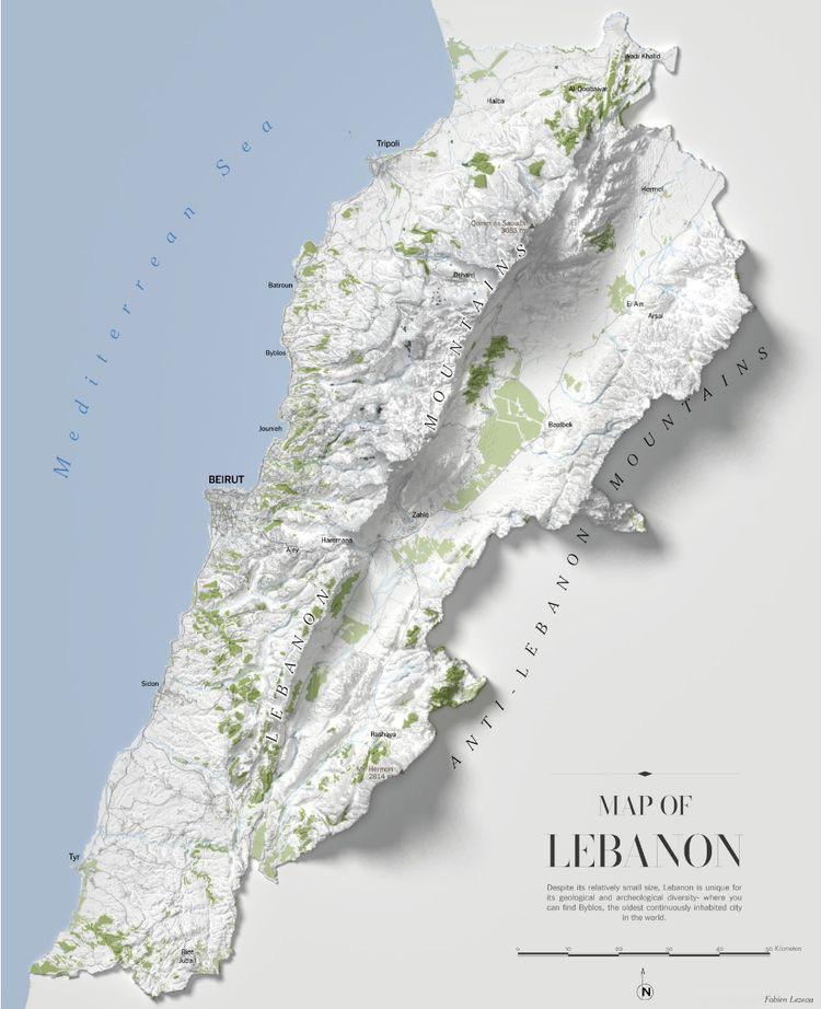 Lebanon Topography Lebanon Map Print Country Road Map Art Poster 