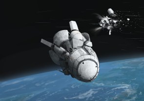 The US Spaceforce Interplanetary Cruiser IPC-83 Serenity in LEO evades militarized hypervelocity debris, by Doroni (どろにー)