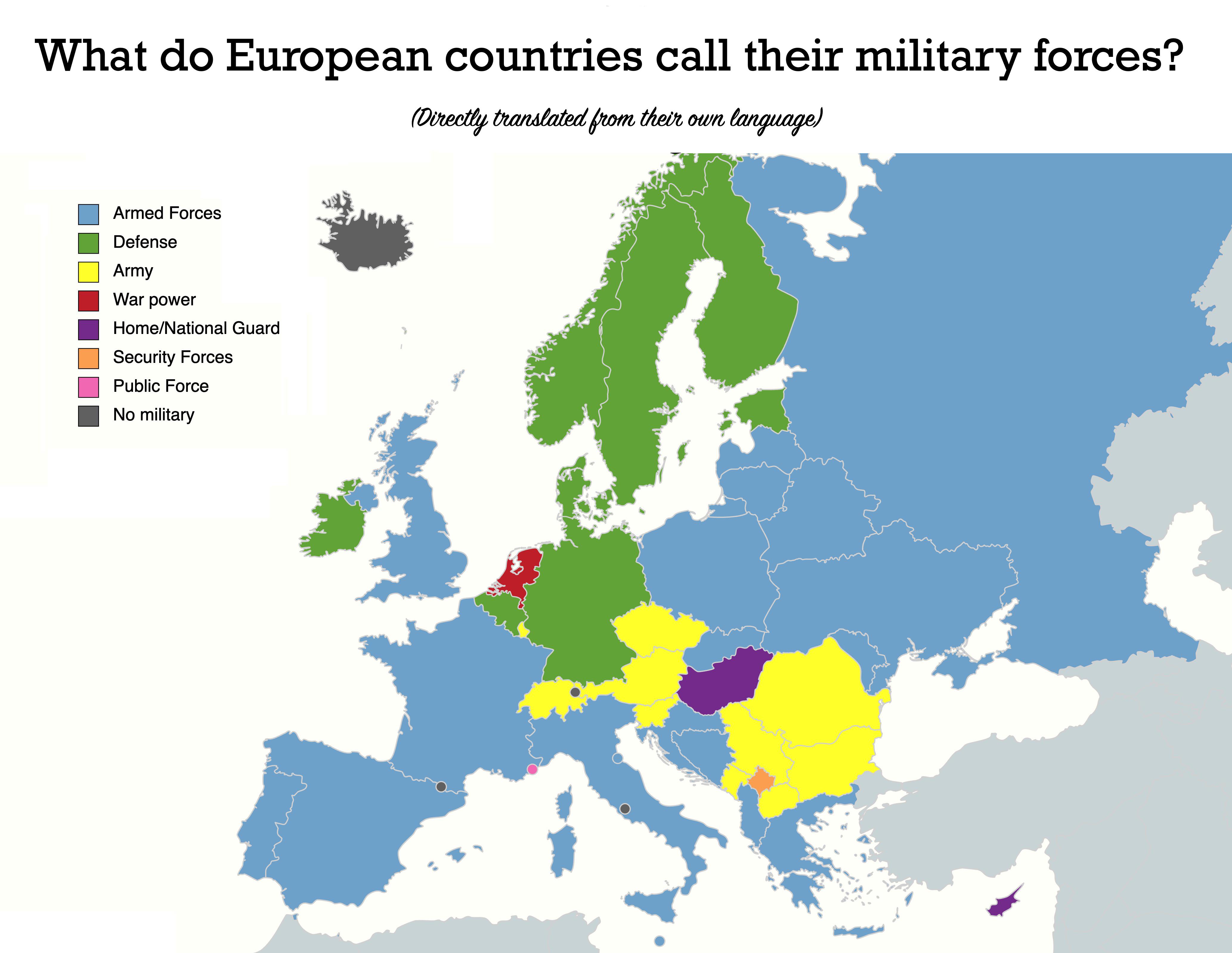What Europe calls their military forces : rMapPorn