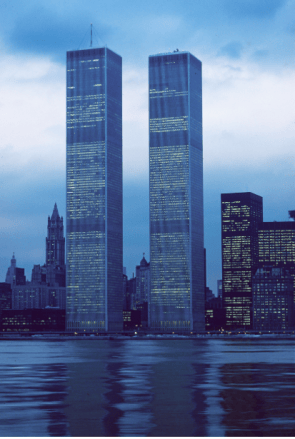 World Trade Center in 1976, before newer buildings obscured the view from the harbor.