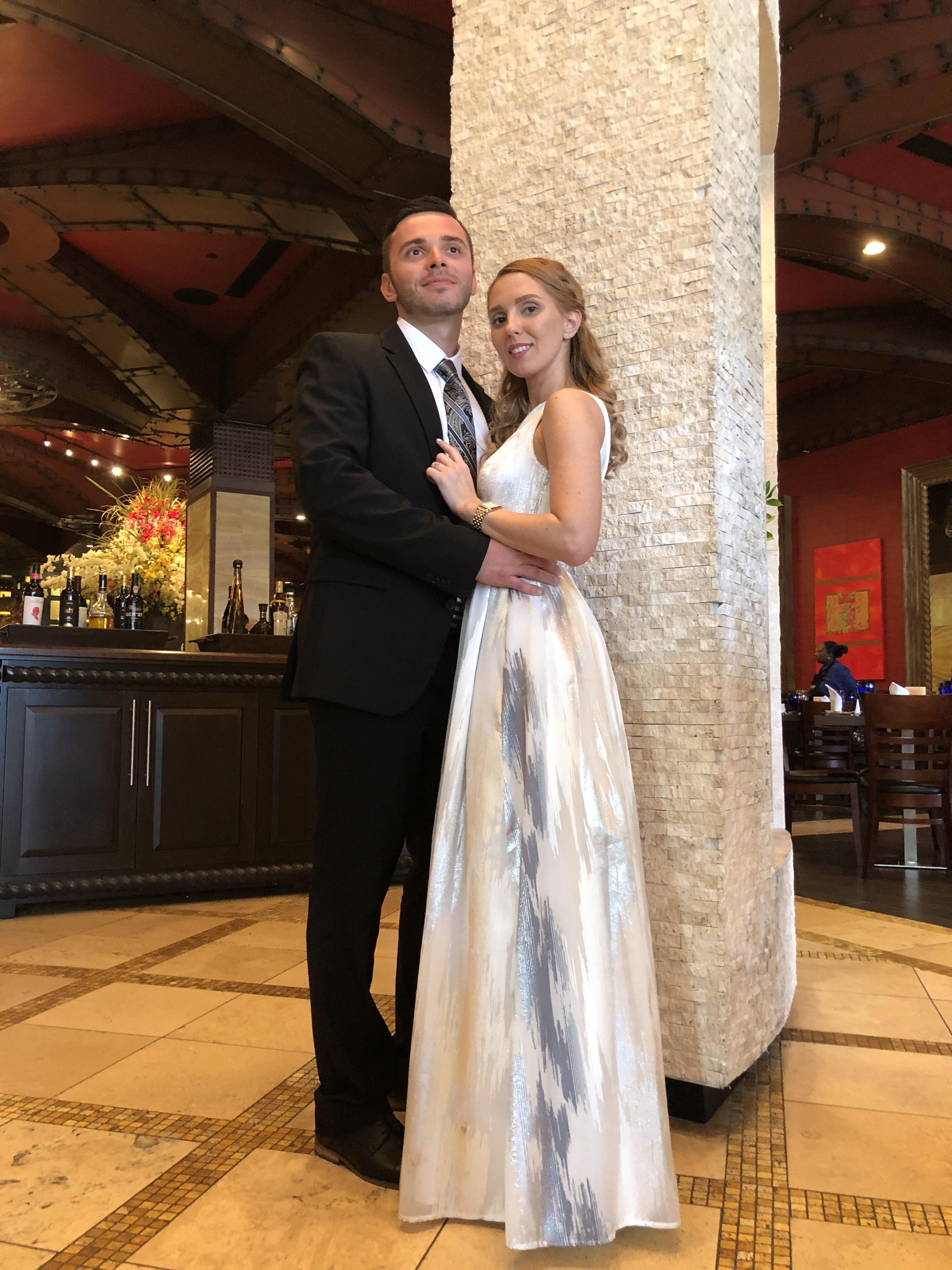My Fiance And I At Our Engagement Party I Found My Dress At Bloomingdales For Under 100 Weddingplanning