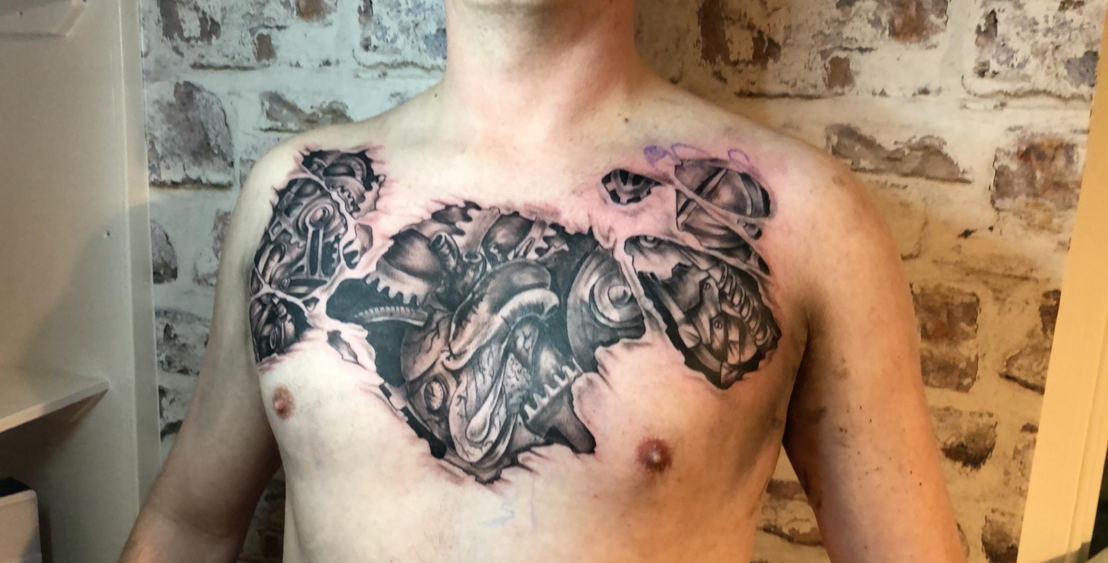 Chest Cover Up I Had Done Today At The Iron Pencil Tattoo Piercing Studio By Martin In Morpeth Uk Took 7 Hours And Is My First Professional Tattoo Tattoo