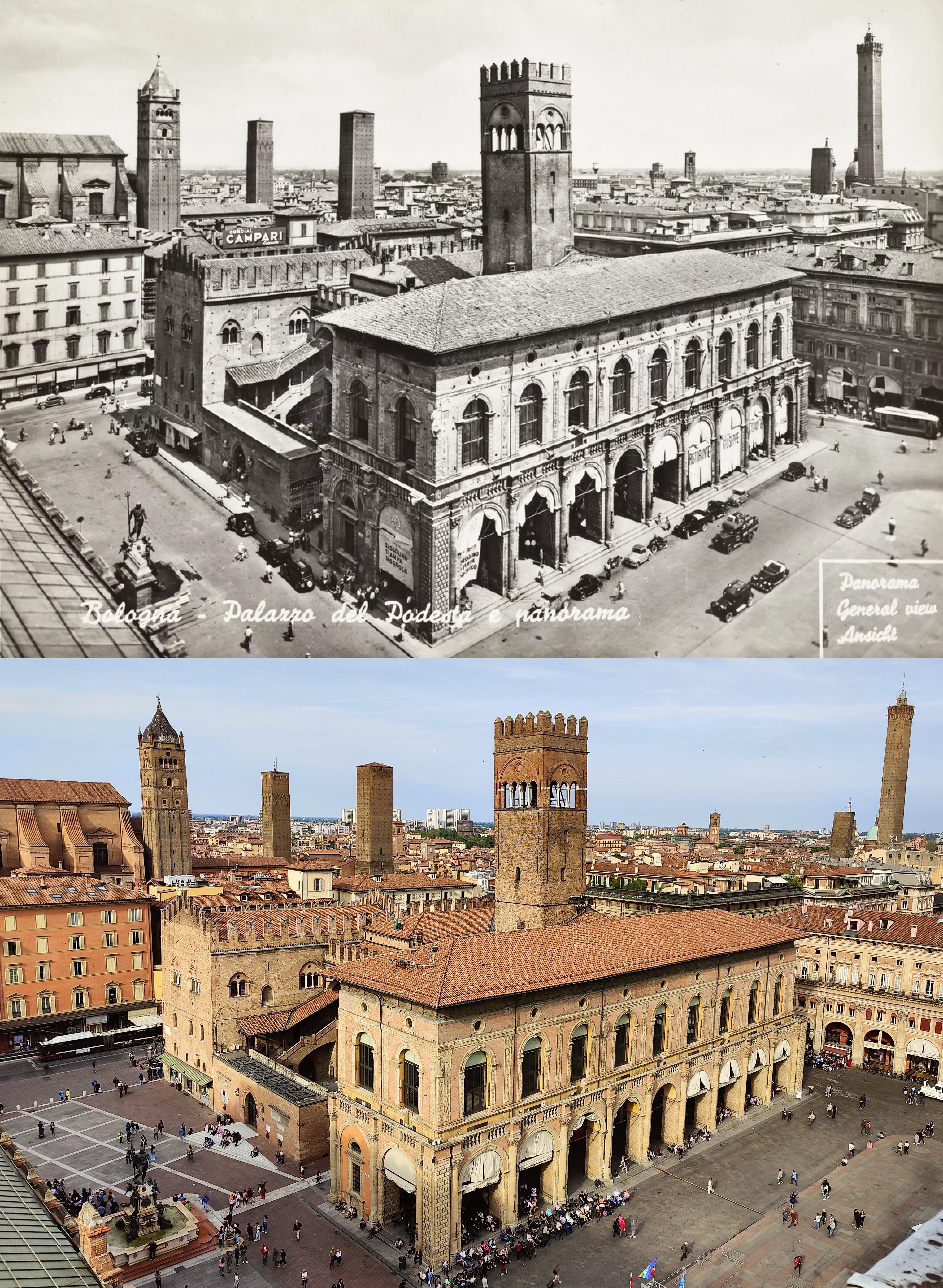 Towers & Piazza Maggiore - Bologna, Italy - 1948 & Today :  rOldPhotosInRealLife